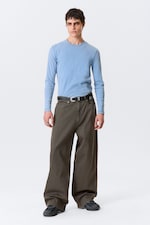 Dark Brown - Astro Mid Rise Loose Baggy Leg Structured Trousers - 0