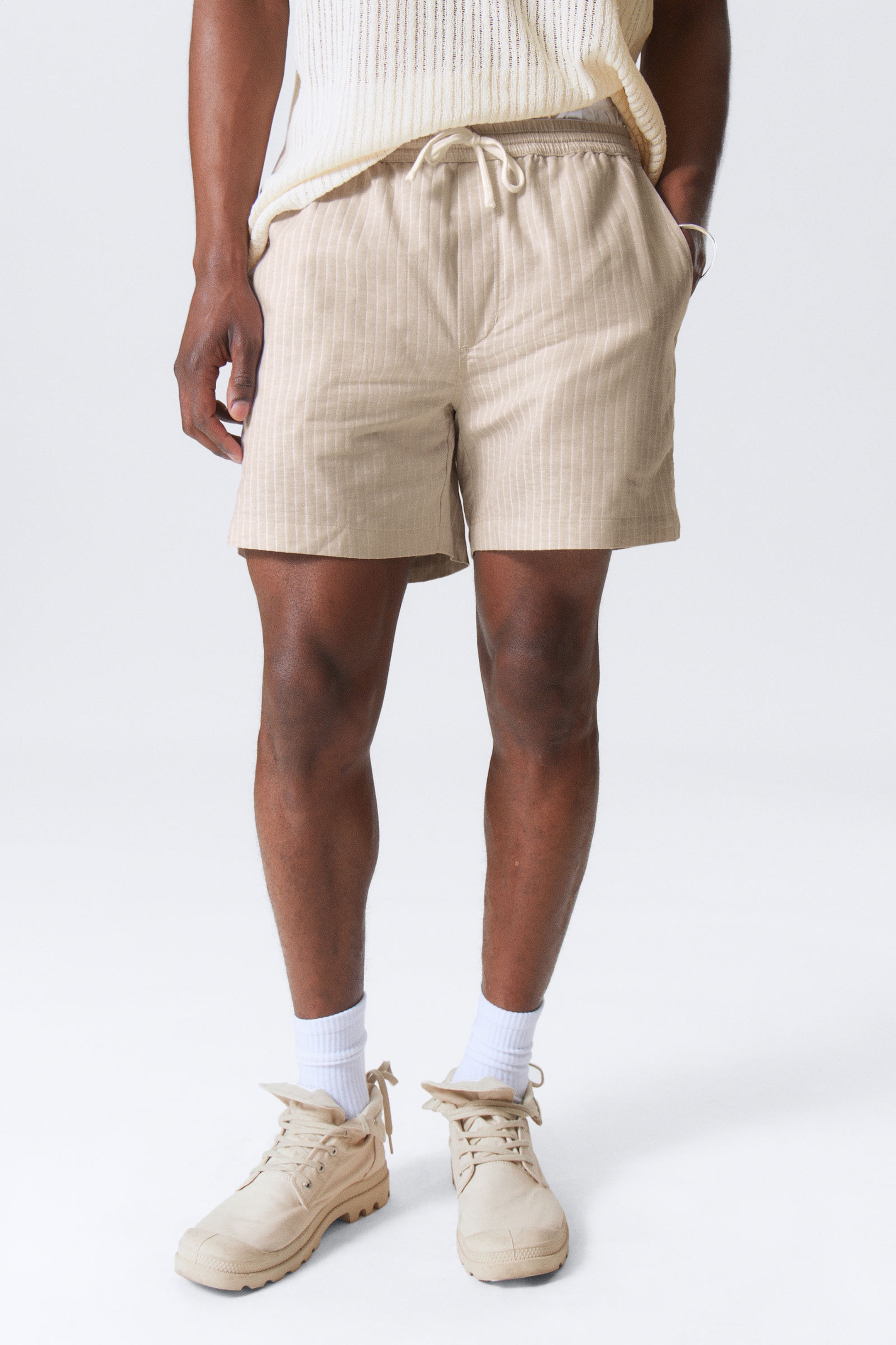 #C3BFB5 - Striped Linen Blend Shorts - 2