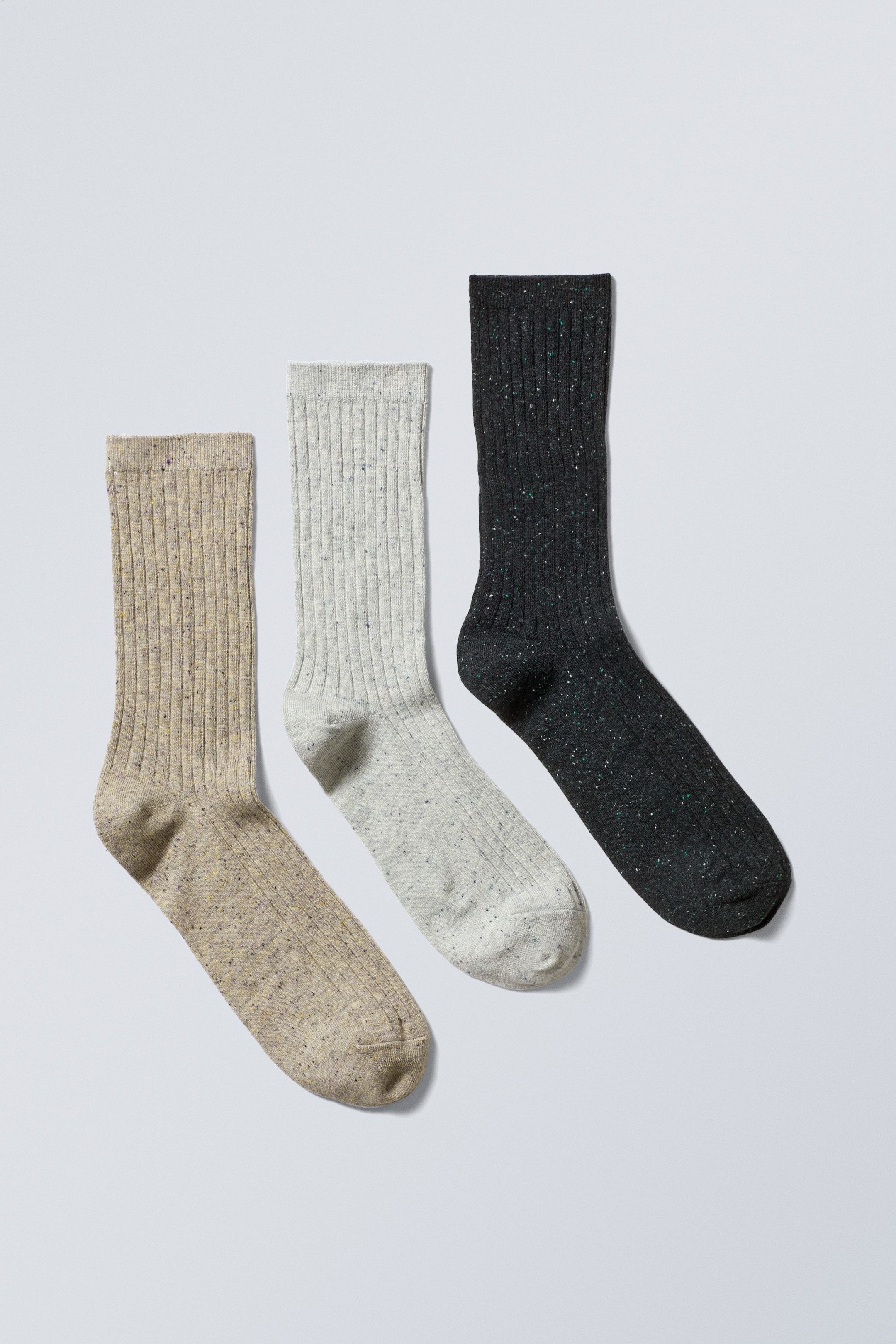 Beige grey navy - 3-pack Rib Neps Socks - 0