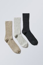 Beige grey navy - 3-pack Rib Neps Socks - 0