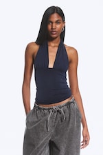 Dunkelblau - Tief sitzendes Neckholder-Top - 0