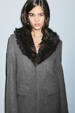 Grey - Fitted Wool-Blend Coat with Faux Fur Collar - 1