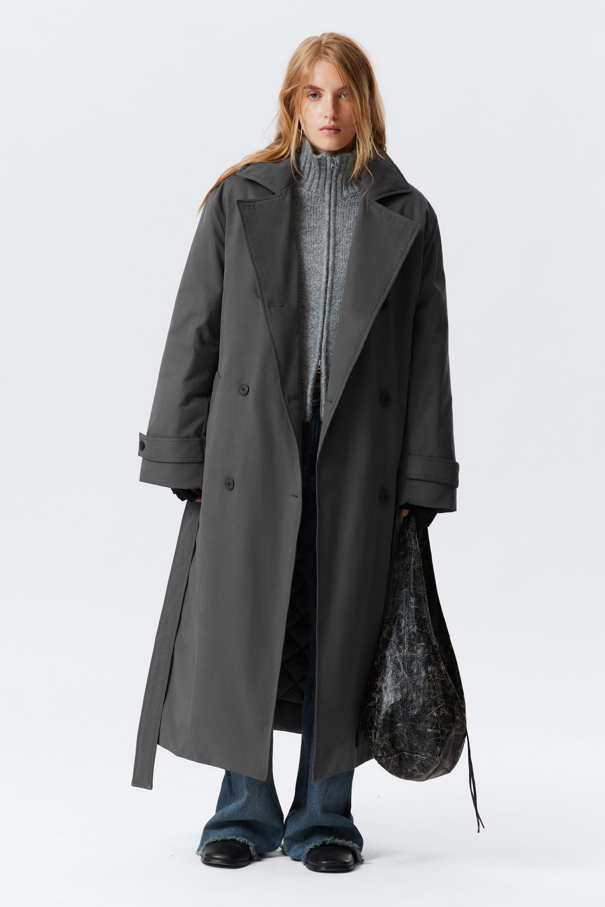 Dark Grey - OVERSIZED PADDED TRENCH COAT - 1