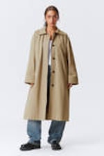 Beige - Single-Breasted Oversized Car Coat - 0