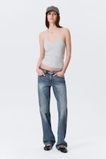 Grau meliert - Schmal geschnittenes Neckholder-Top aus Baumwolle - 1