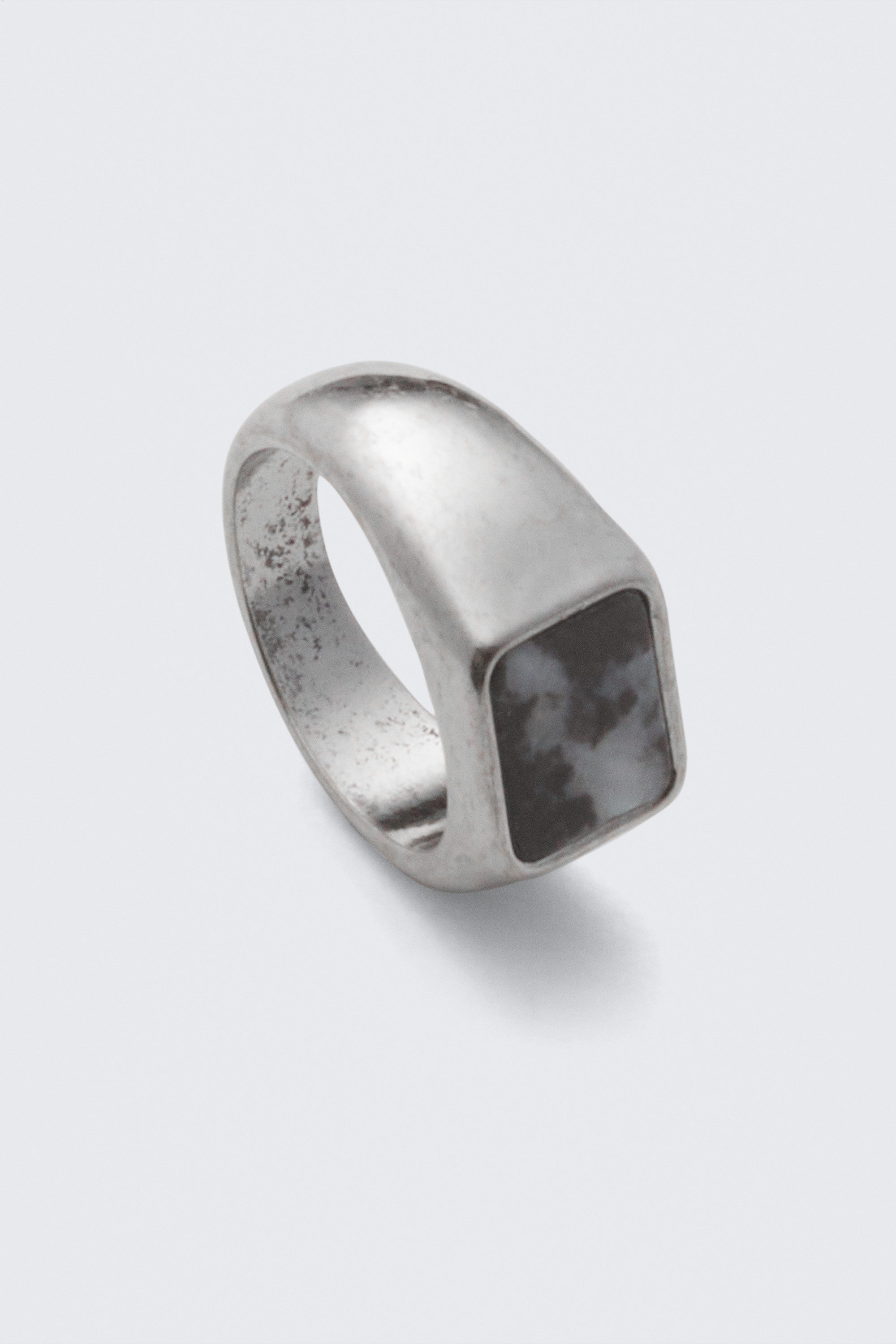 Rhodium - Schwarzer Stein - Rock-Ring - 2