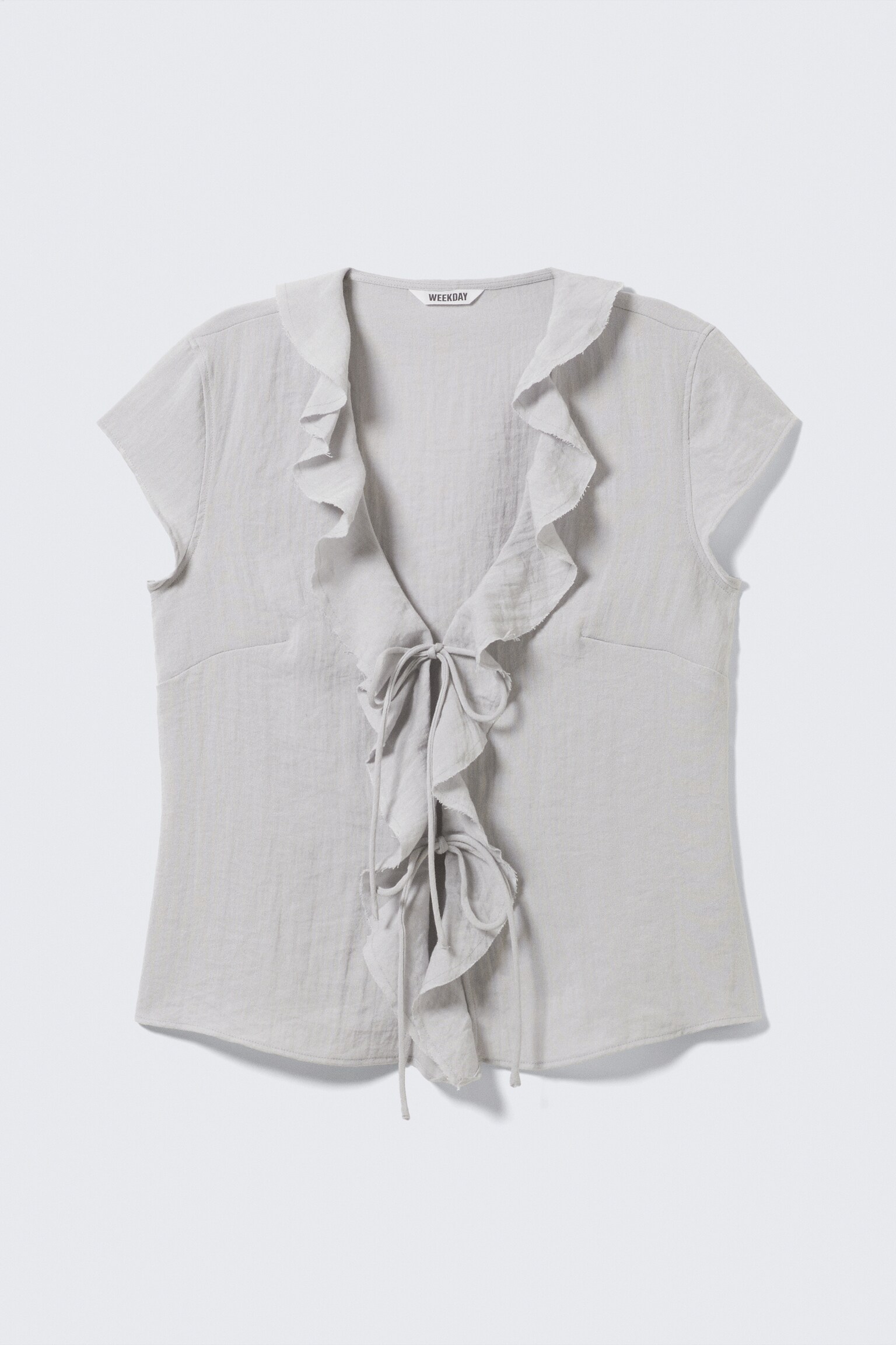 Frilled Tie-Front Top - Light Grey/White/Dark Grey - 2
