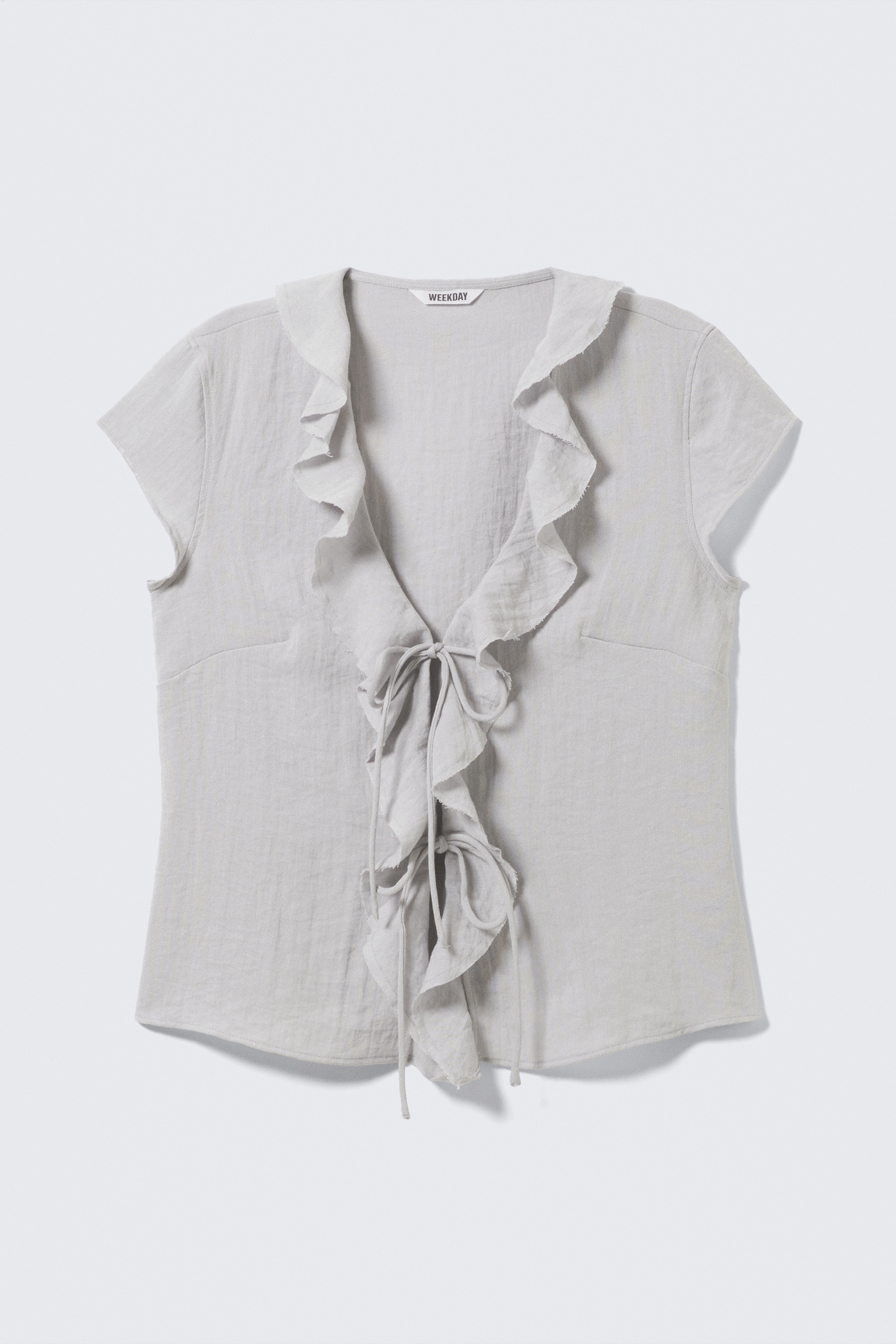 Frilled Tie-Front Top - Light Grey/Dark Grey/White - 2