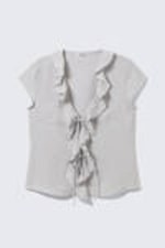Light Grey - Frilled Tie-Front Top