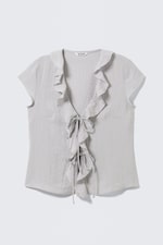 Light Grey - Frilled Tie-Front Top - 0