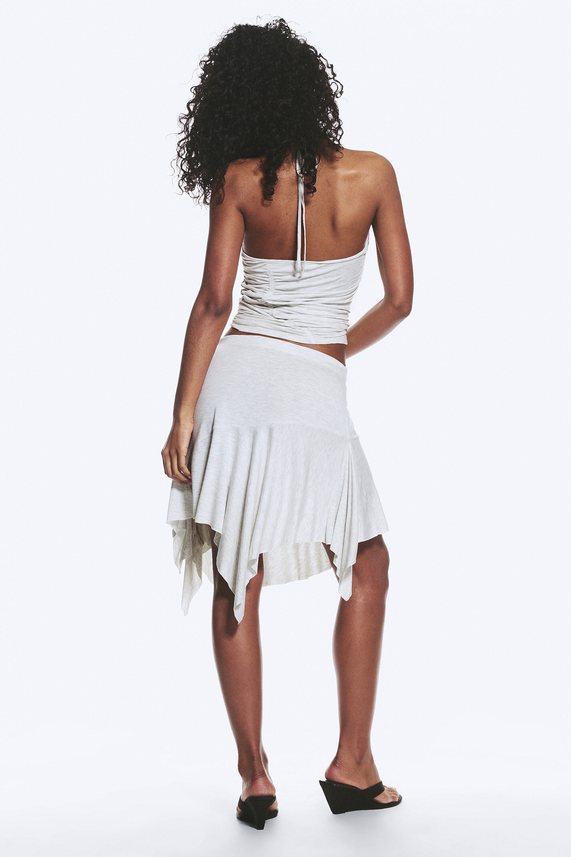 Light Grey Melange - Asymmetrical Midi Skirt - 3