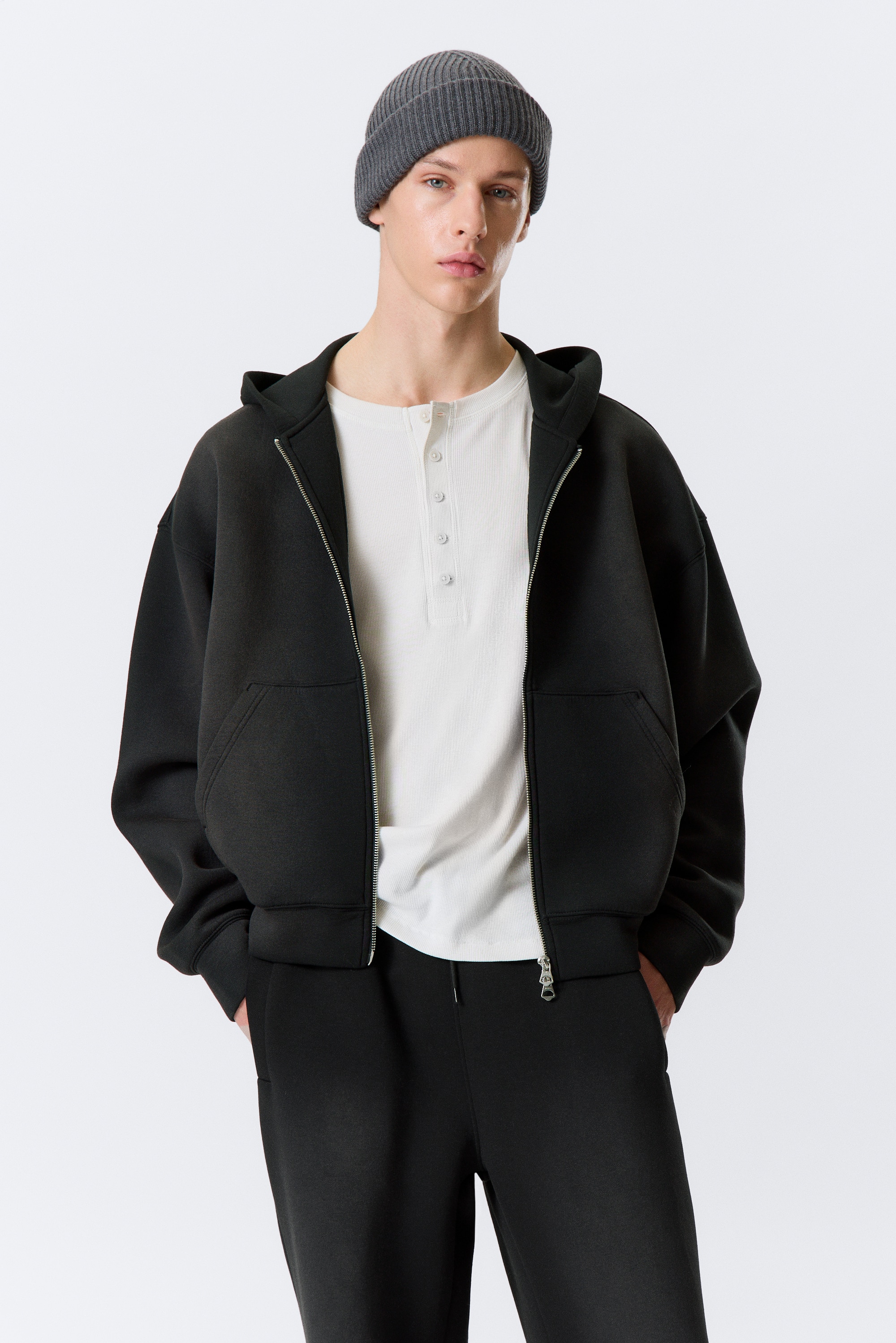 Sweat à capuche zippé scuba délavé Simon - Noir délavé/Marron foncé délavé