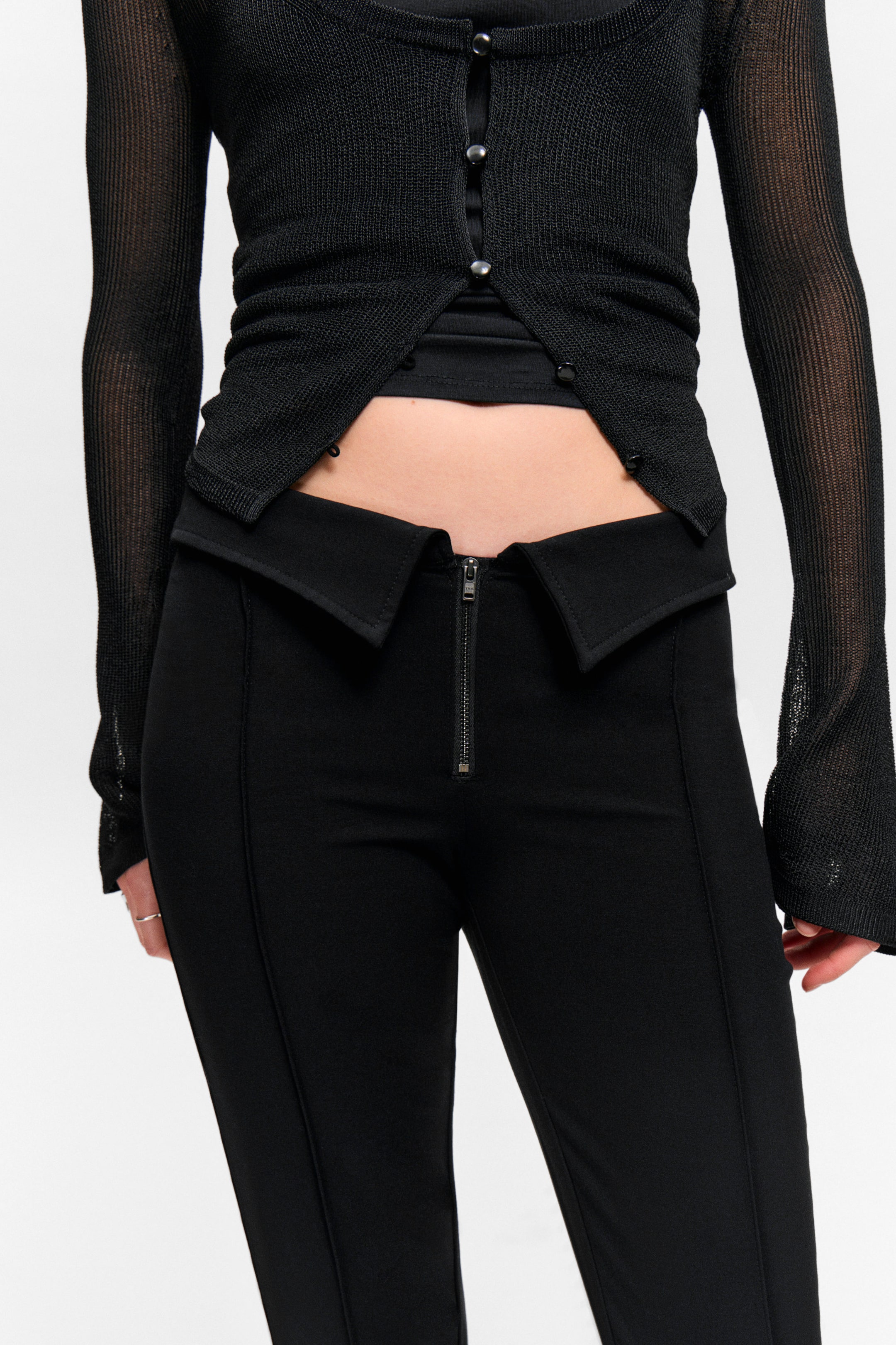 Black - Low Rise Flared Suit Trousers - 2