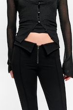 Black - Low Rise Flared Suit Trousers - 1