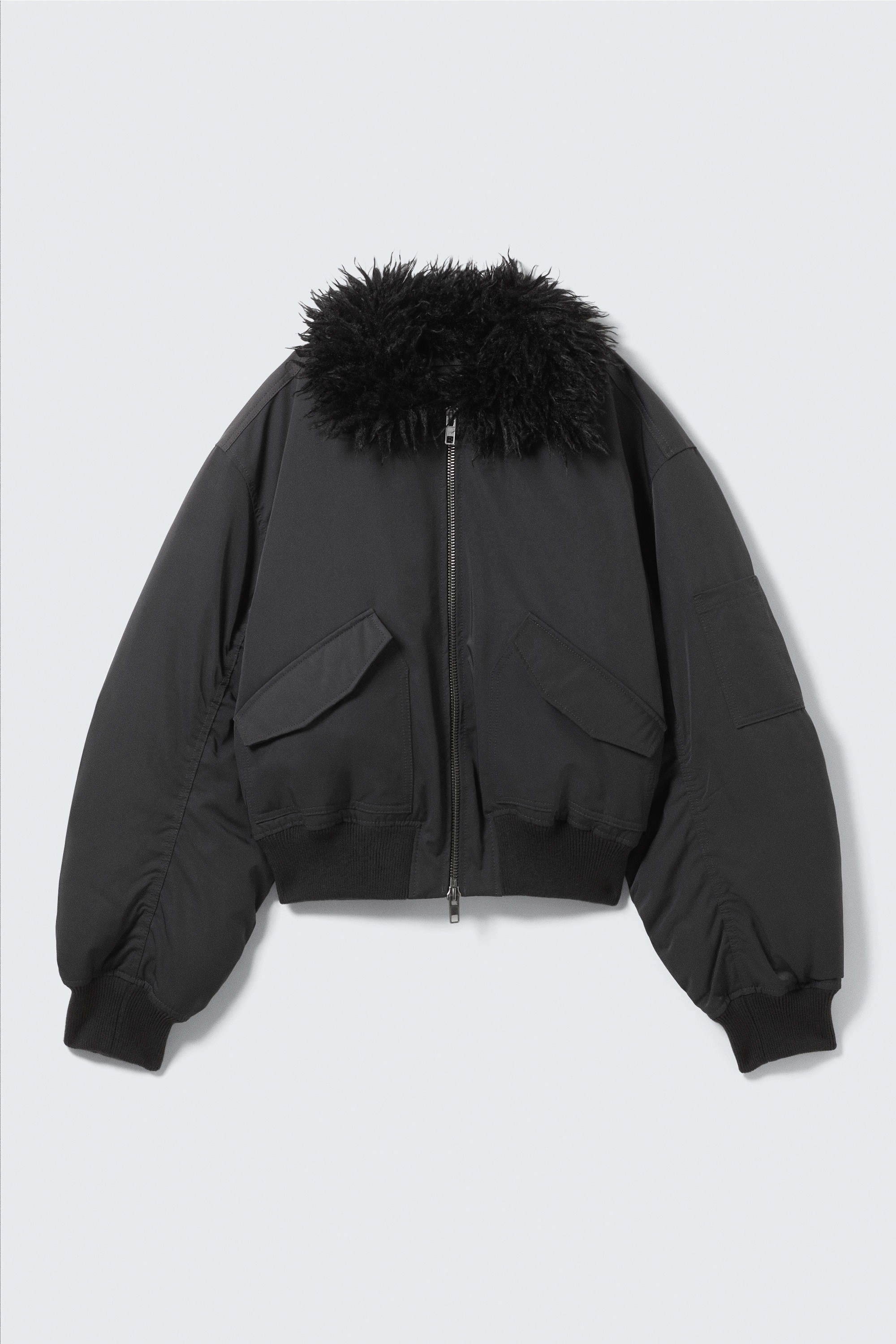 Faux Fur Collar Bomber Jacket - Dark Grey