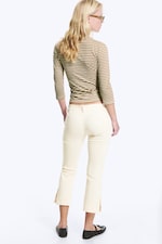 Striped Yellow/Mole - Round Neck Three-Quarter Sleeve Top - 2