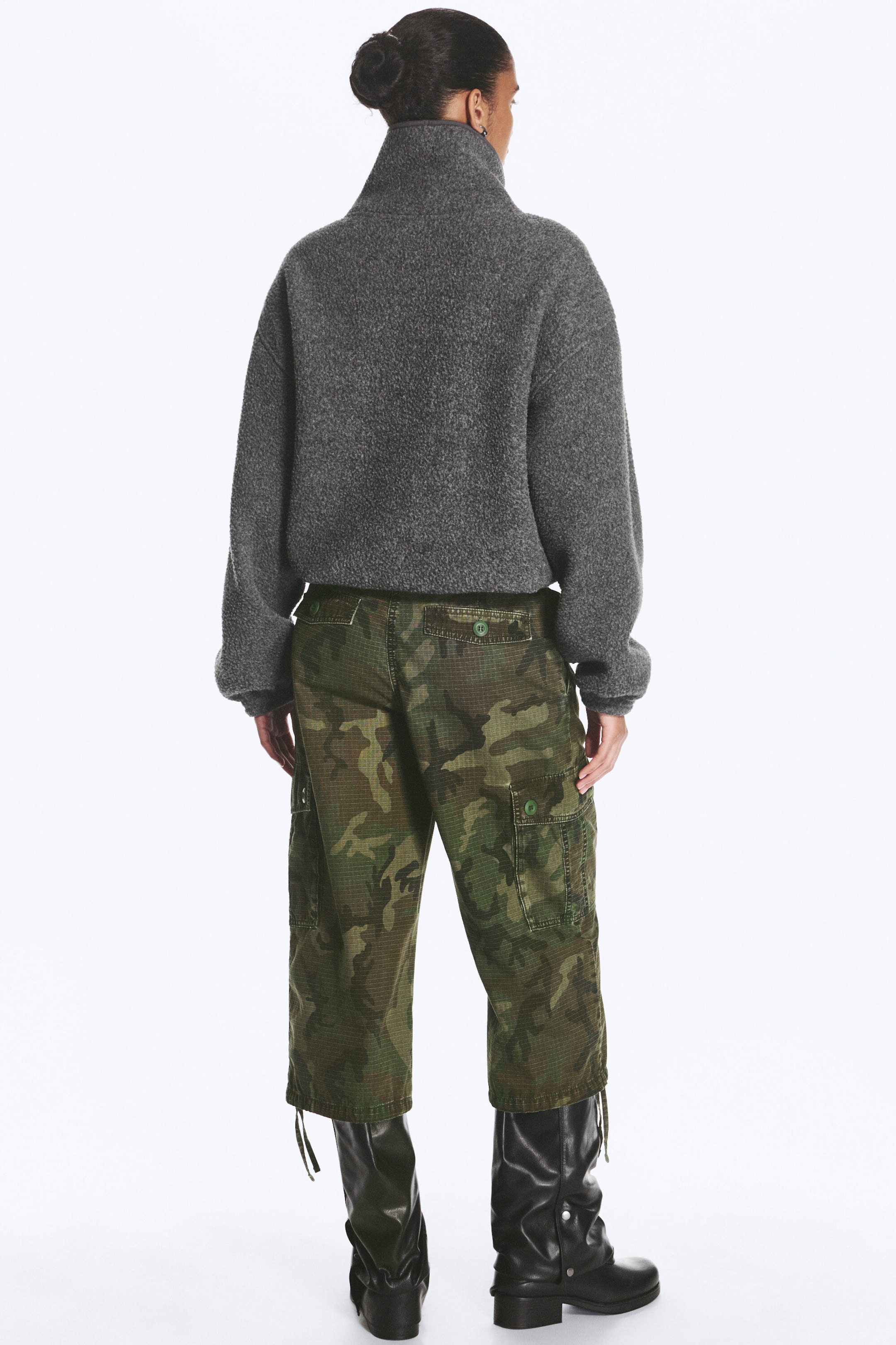 Dark Grey Melange - Funnel neck pile jacket - 4