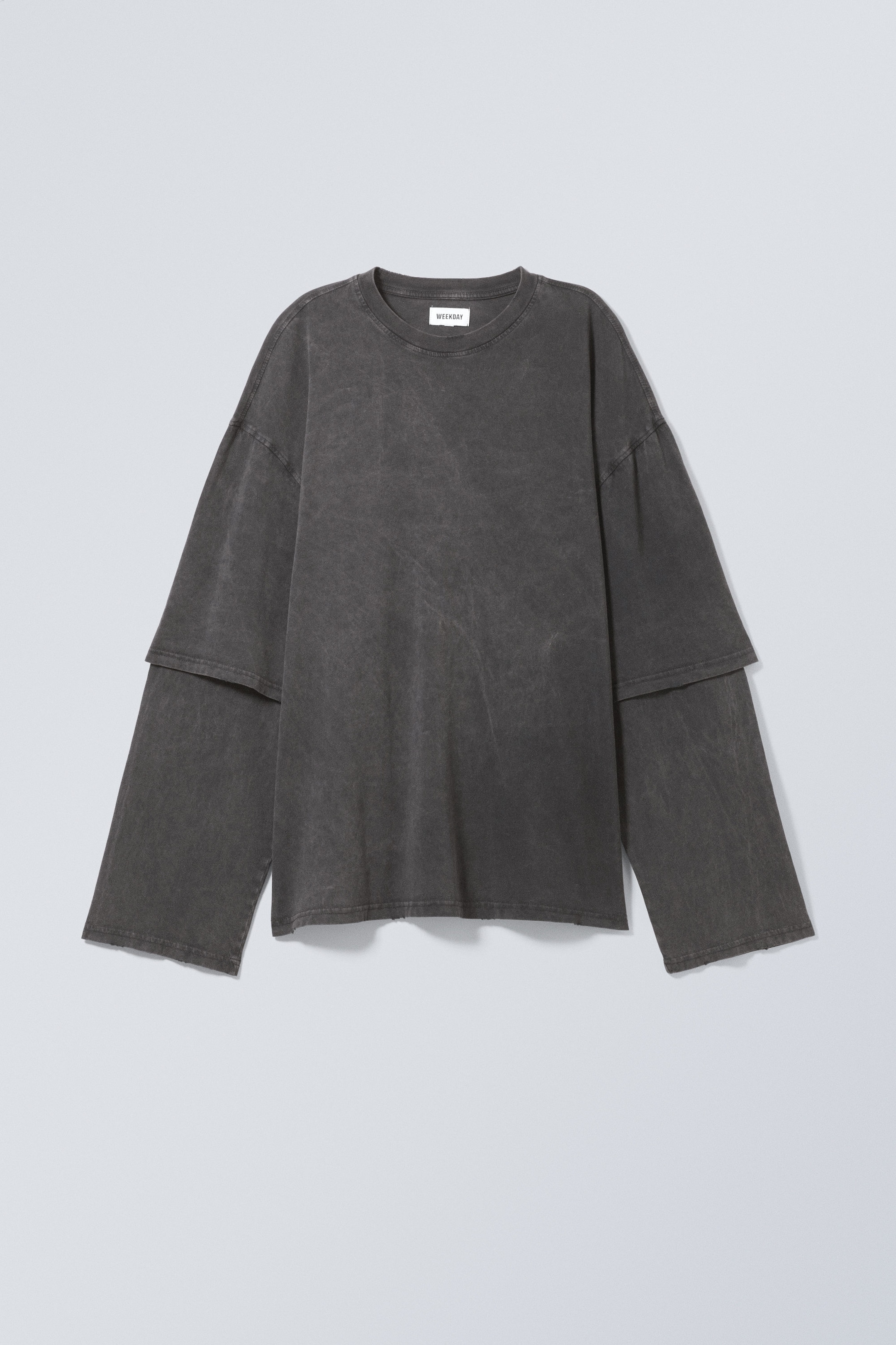 Gebleekt zwart met wassing - Oversized top met dubbele lange mouwen - 0