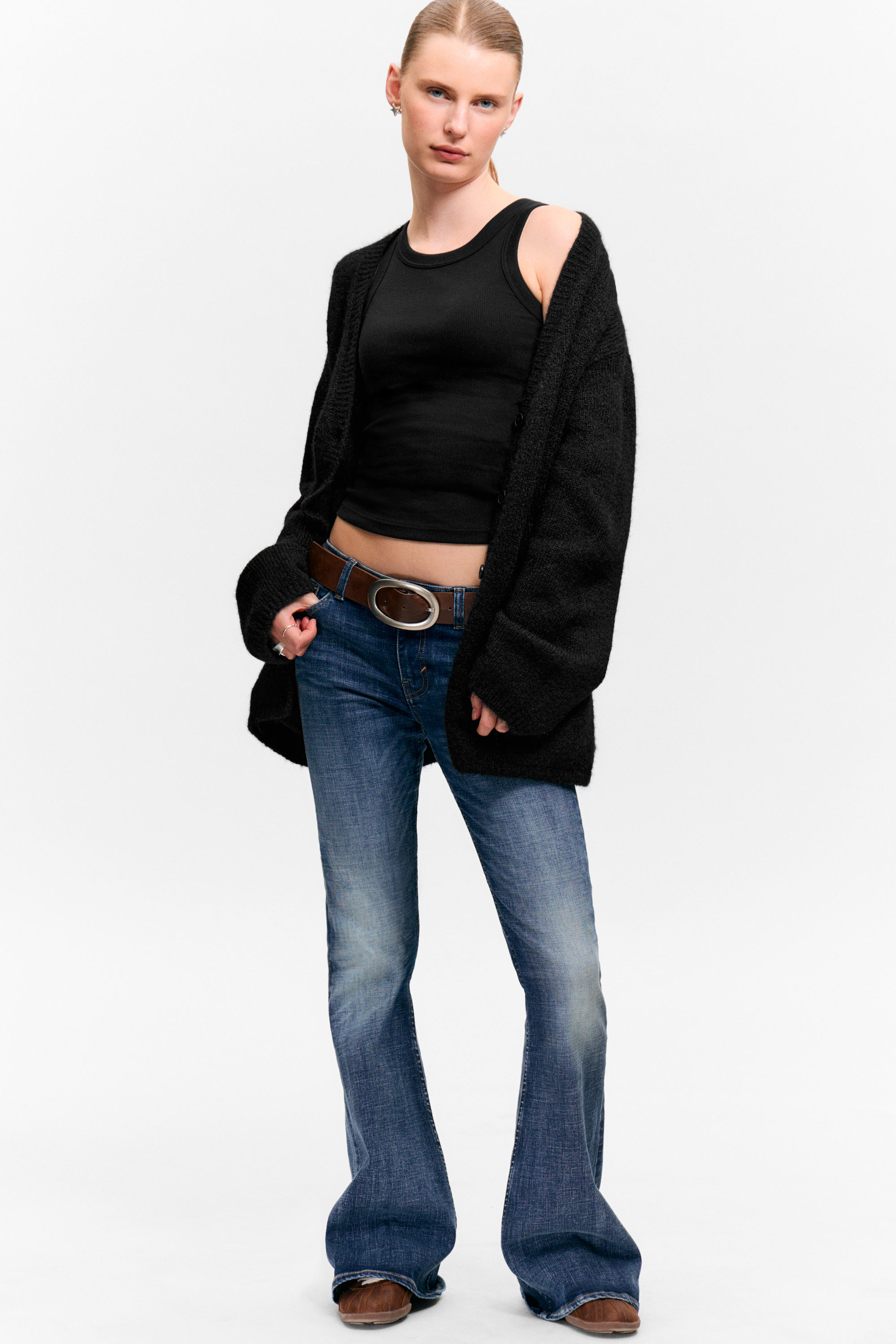 Black - Soft Knit V-Neck Cardigan - 1
