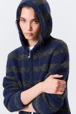 Blue & Grey Stripes - Knitted Wool-Blend Zip Hoodie - 1