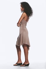 Gewaschenes Braun - Neckholder-Minikleid mit Raffungen - 3