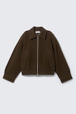 Dark Brown - Boxy Suede Zip Jacket - 7