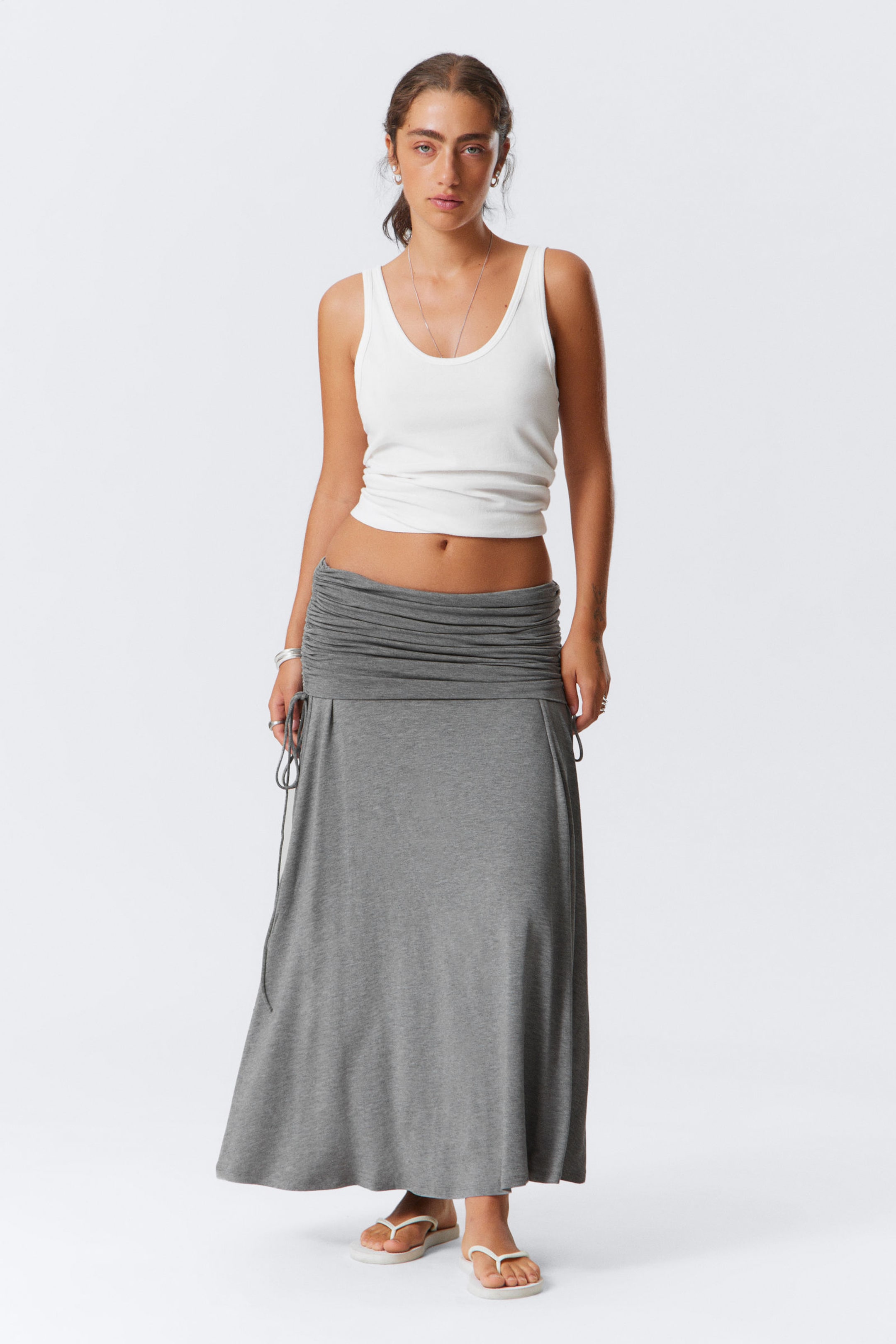#AAAAAA - Draped Drawstring Maxi Skirt - 1