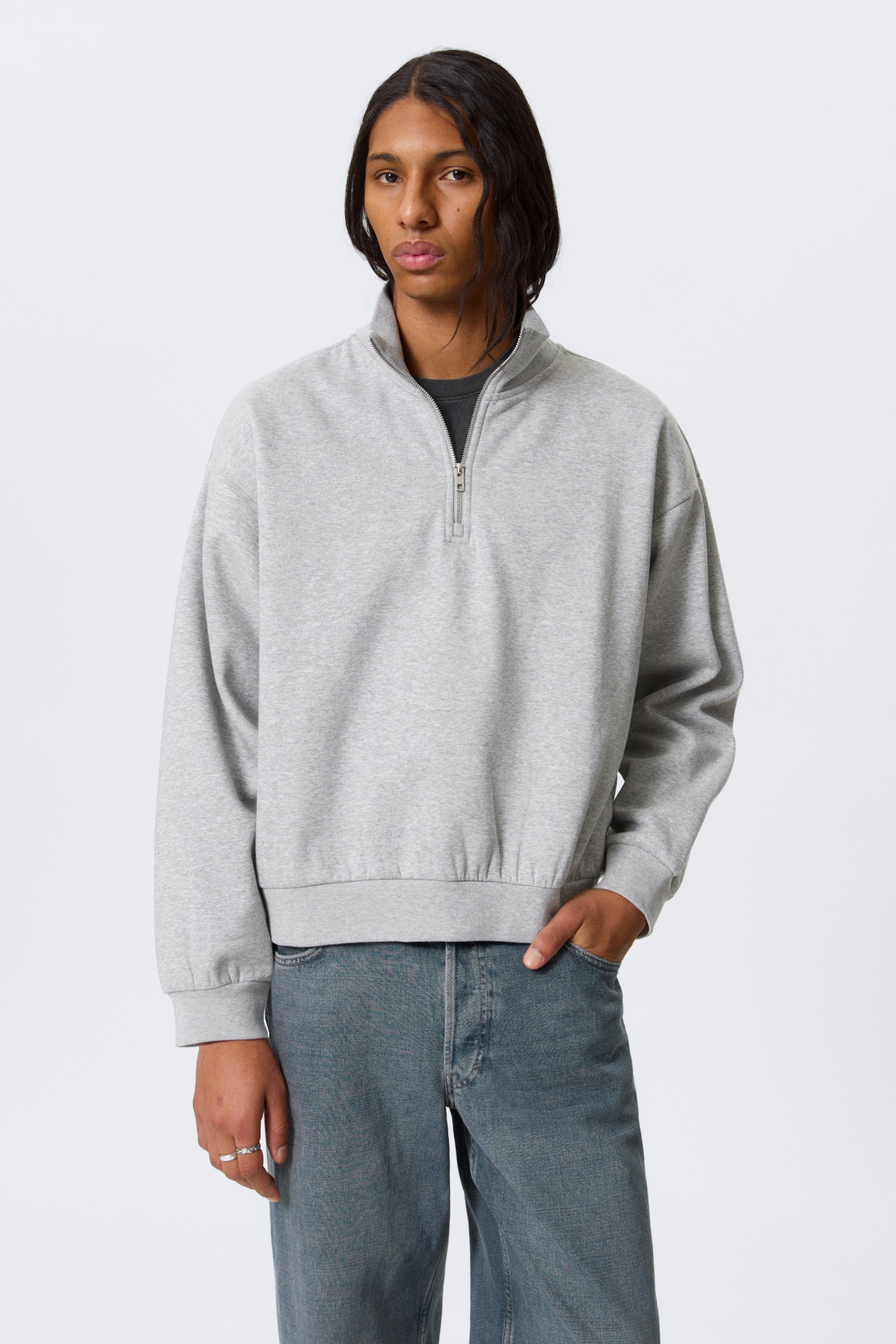 Loose Half Zip Sweatshirt - Cinzento/Azul-marinho escuro/Preto/Vermelho-escuro
