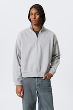 Grey - Loose Half Zip Sweatshirt - 0