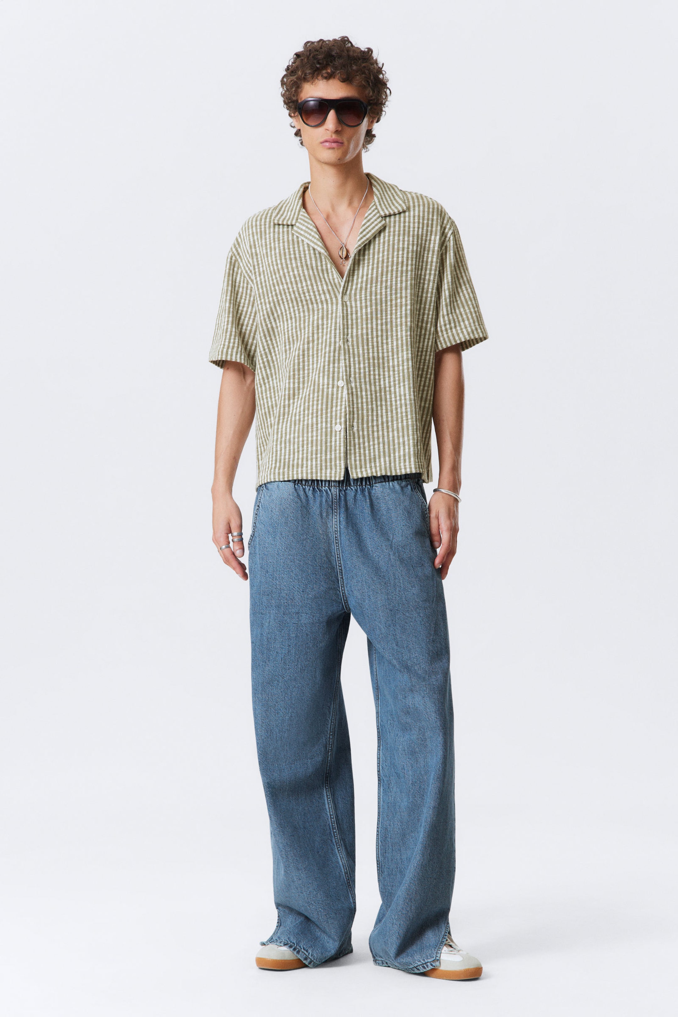 #7C7C6E - Textured Short-Sleeved Resort Shirt - 2