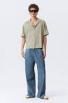 textured short-sleeved resort shirt - Khaki Green & White