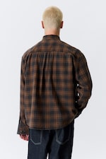 Checked Washed Navy/Orange - Washed Checked Button-Down Flannel Shirt - 3