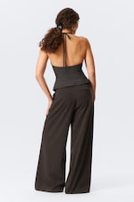 Dark Grey - Tie-Back Hook-and-Eye Halterneck Top - 3