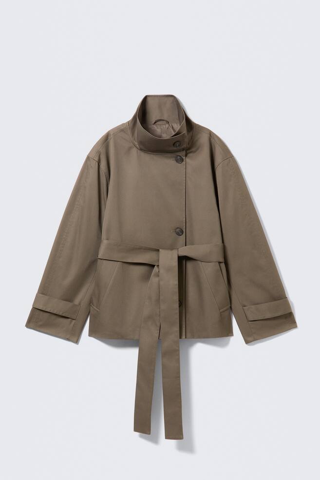 Korte oversized trenchcoat met trechterhals - Zachtgrijs - 1