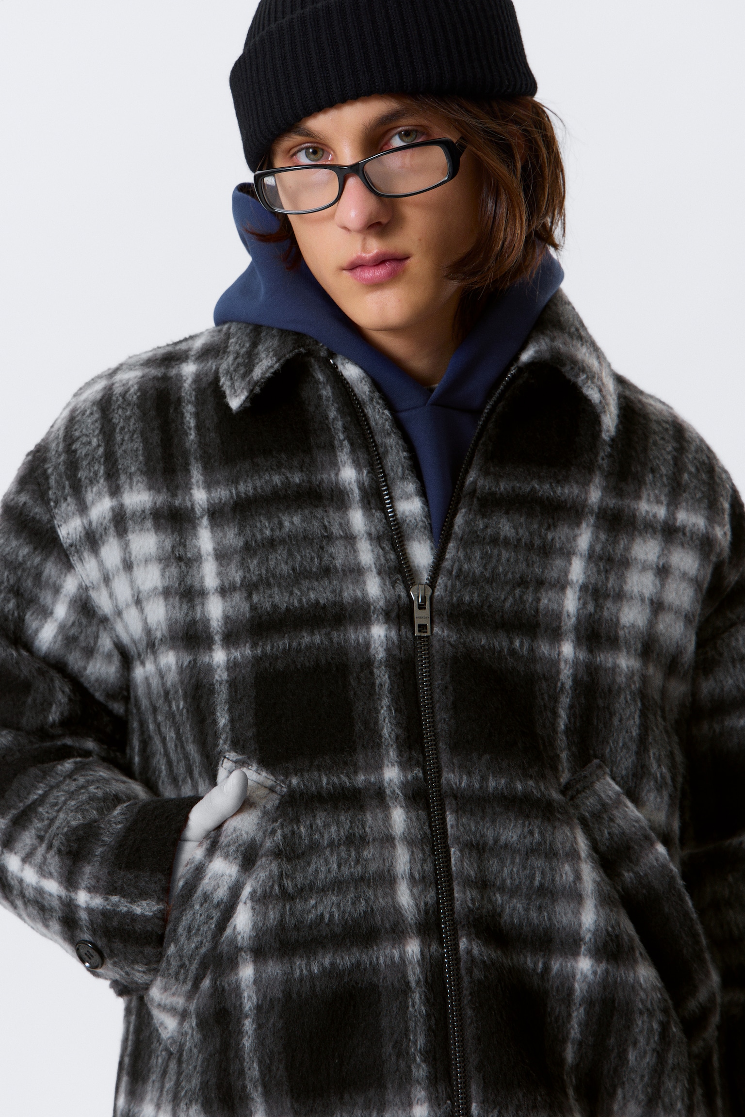 Relaxed Wool-Blend Zip Jacket - Black Check - 4