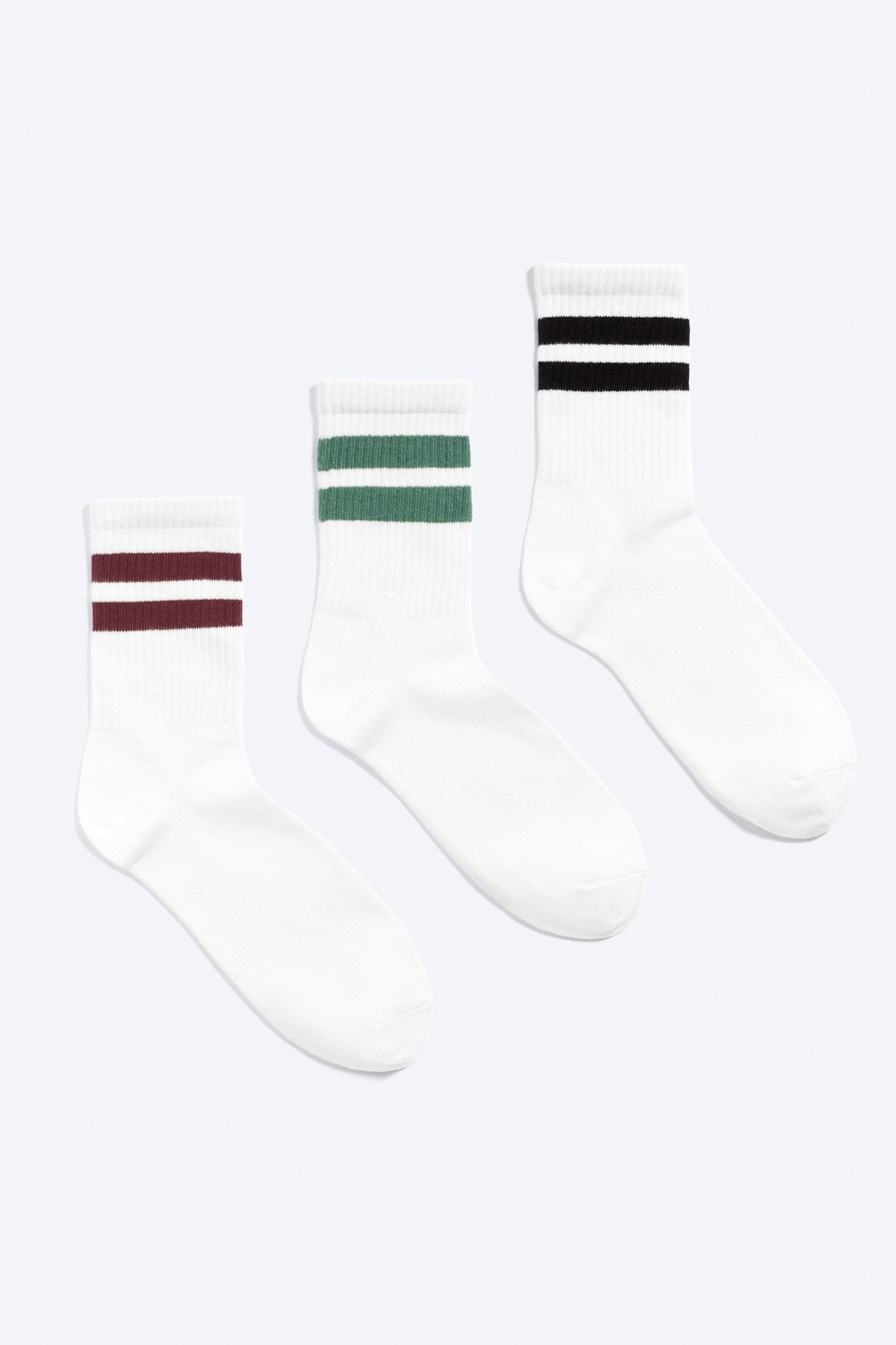 Striped White - 3-pack Striped Sport Socks - 0