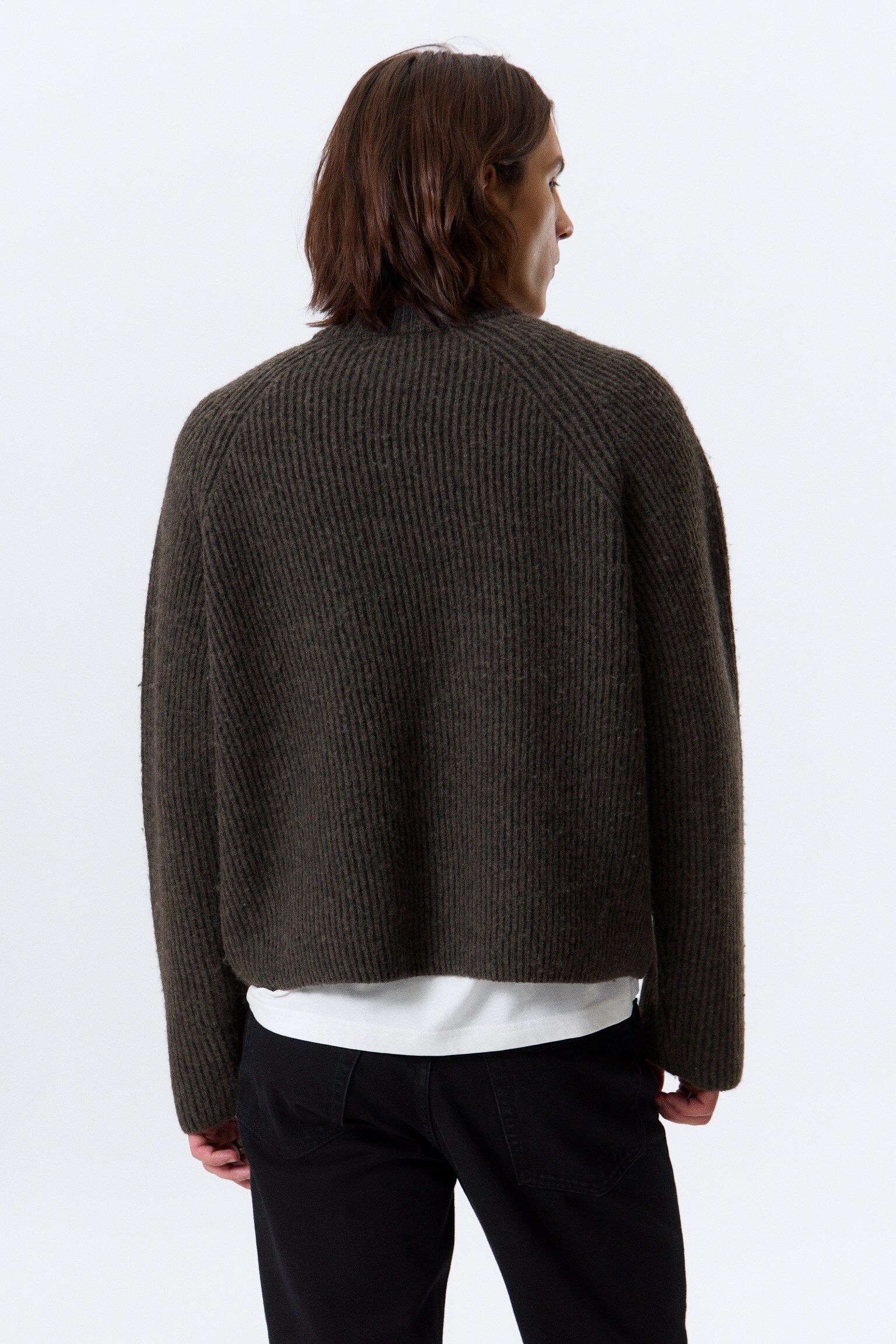 Knitted Two-Tone Wool Blend Sweater - Two-tone Dark Brown/Two-tone Light Grey - 6