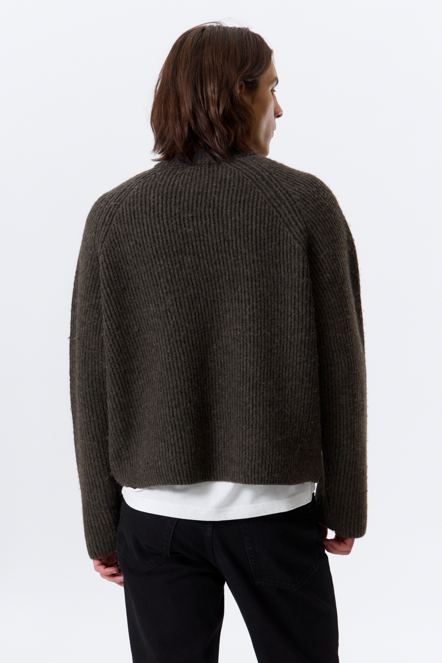 Knitted Two-Tone Wool Blend Sweater - Two-tone Dark Brown/Two-tone Light Grey - 4