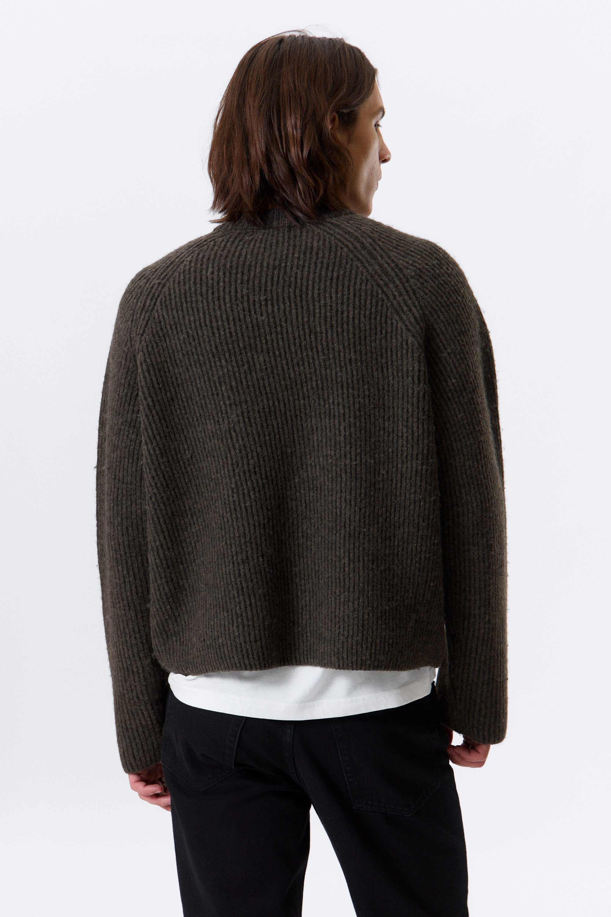 Tvåfärgad Mörkbrun - Stickad tvåtonad tröja i ullmix - 3