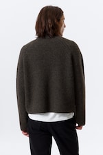 Marron foncé bicolore - Pull bicolore en laine mélangée tricotée - 3