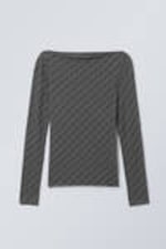 Dunkelgrauer Tribal-Print - Transparentes Longsleeve mit U-Boot-Ausschnitt - 0