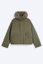 Khaki Green - Faux Fur-Trim Puffer Jacket - 0