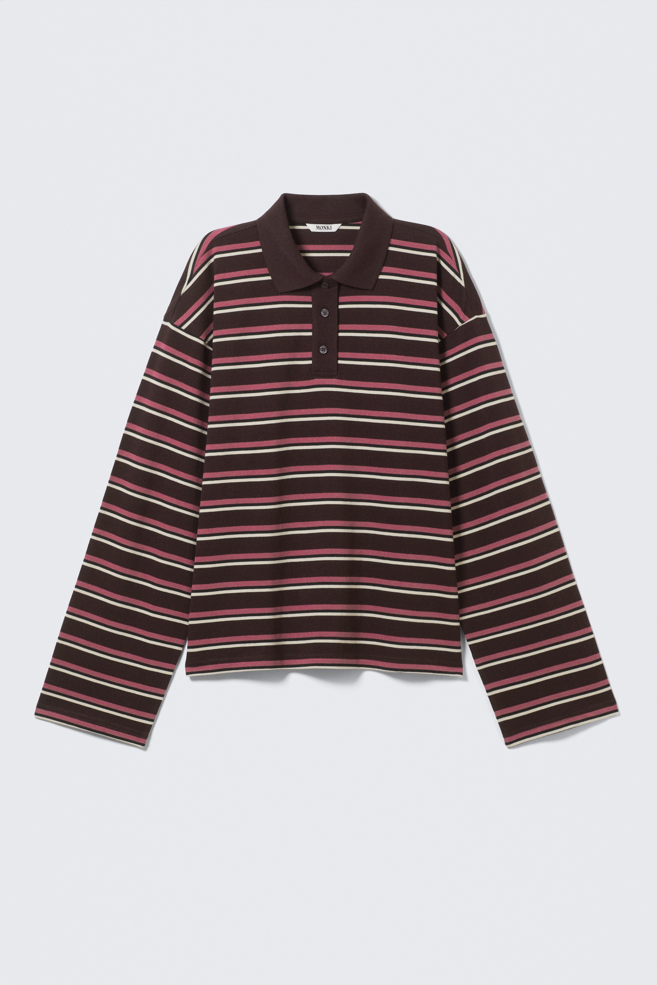Visualizza immagine più grande: Polo in cotone a maniche lunghe - Dark Plum - Pink Stripes - DONNA | H&M IT 4