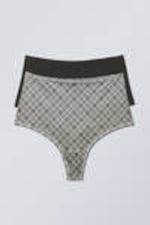 Dark Grey/Checked Greige - 2-pack Soul Soft High Rise Thongs - 0