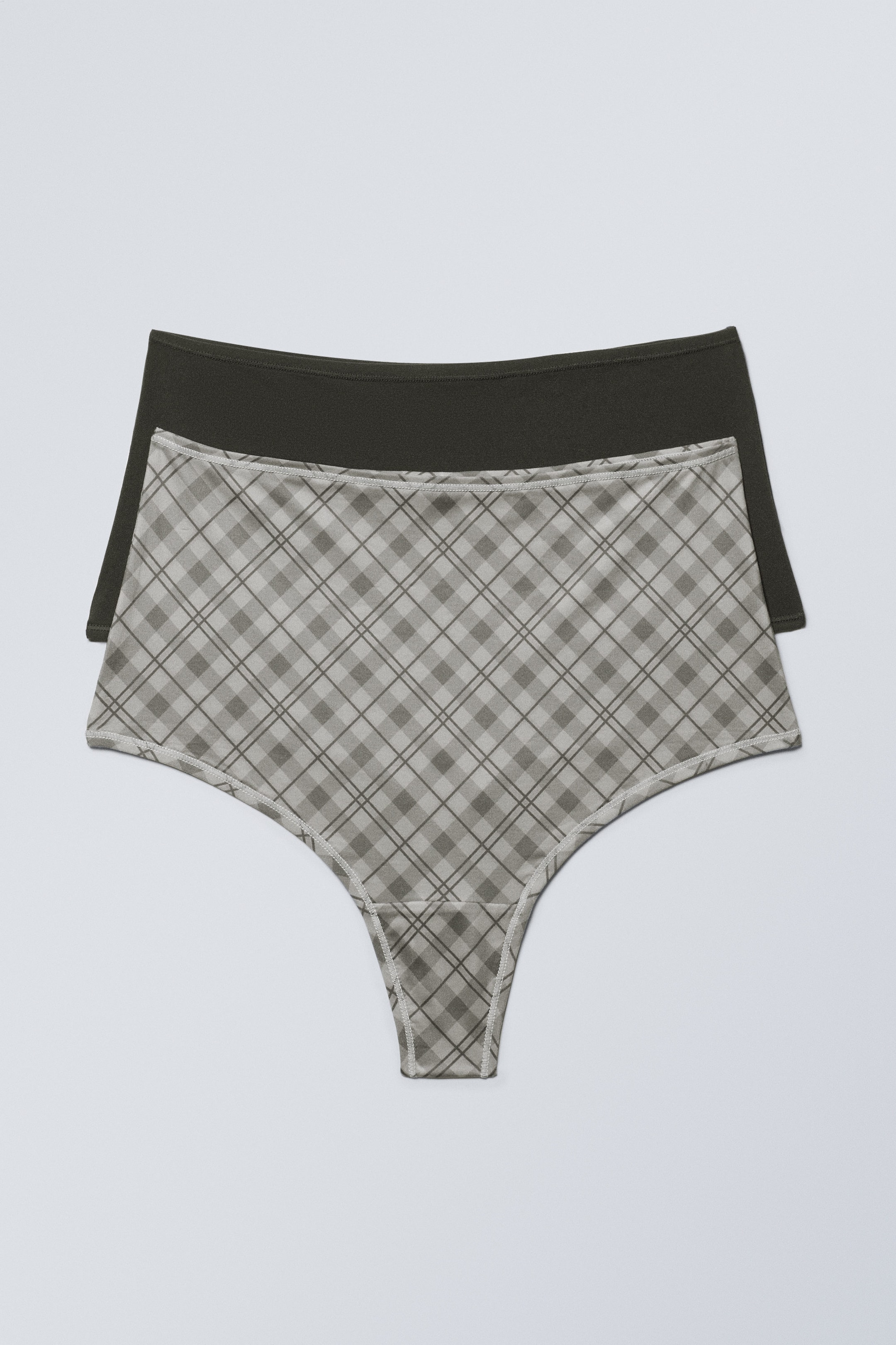 Mörkgrå/Rutig Greige - 2-pack Soul mjuka stringtrosor med hög midja - 1