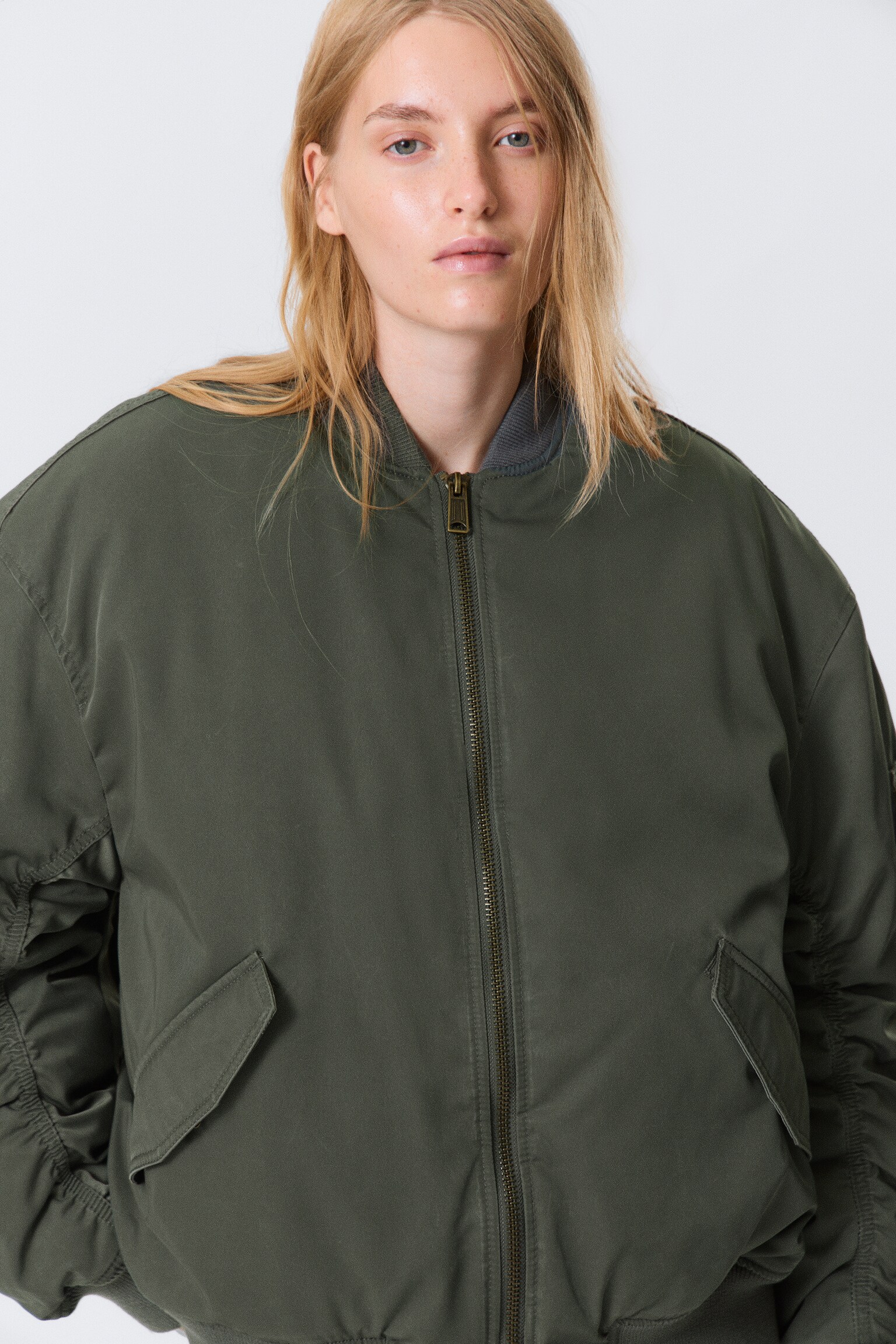 Oversized Twill Bomber Jacket - Dark Khaki Green/Dark Grey/Dusty Mole - 5