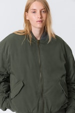 Dark Khaki Green - Oversized Twill Bomber Jacket - 2