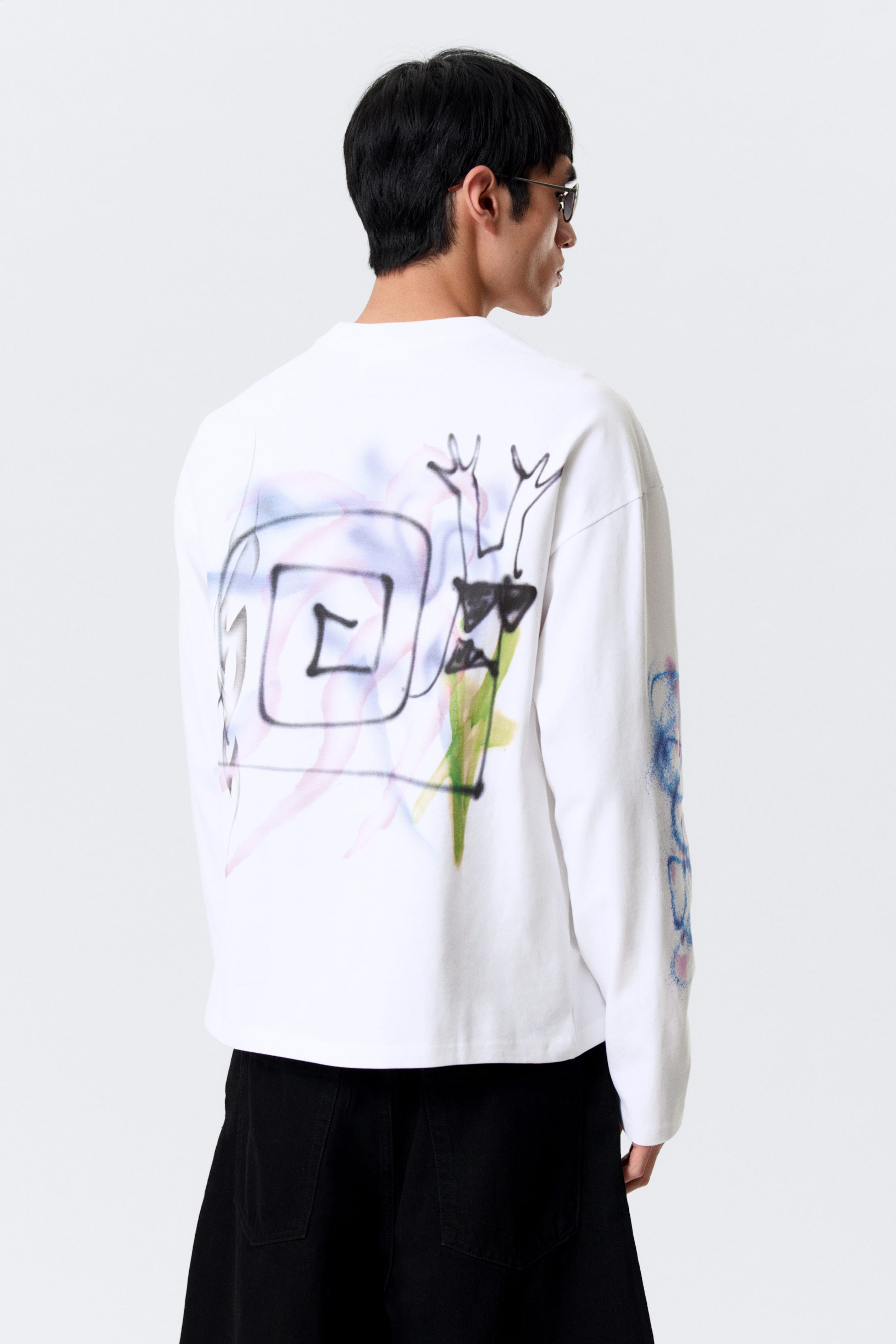 Blanc - Tag spray - T-shirt carré graphique à manches longues Great - 2