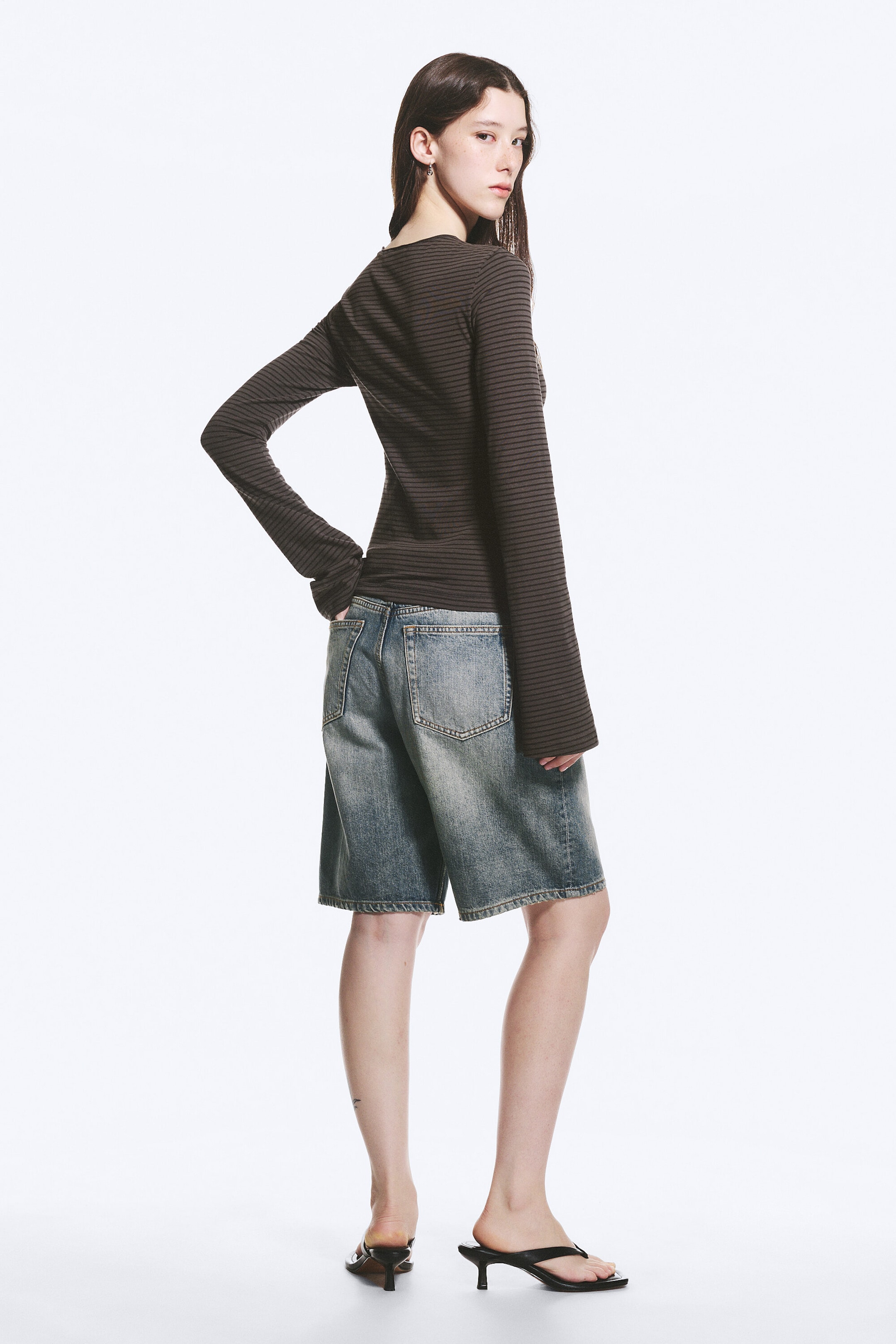 Dark Grey Stripe - Long Sleeve Cotton Top - 2