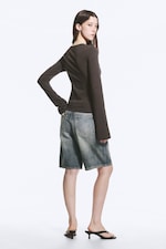 Dark Grey Stripe - Long Sleeve Cotton Top - 2